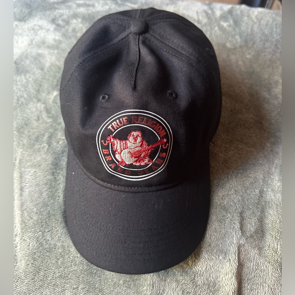 True Religion Black Cap with Red and White Emblem